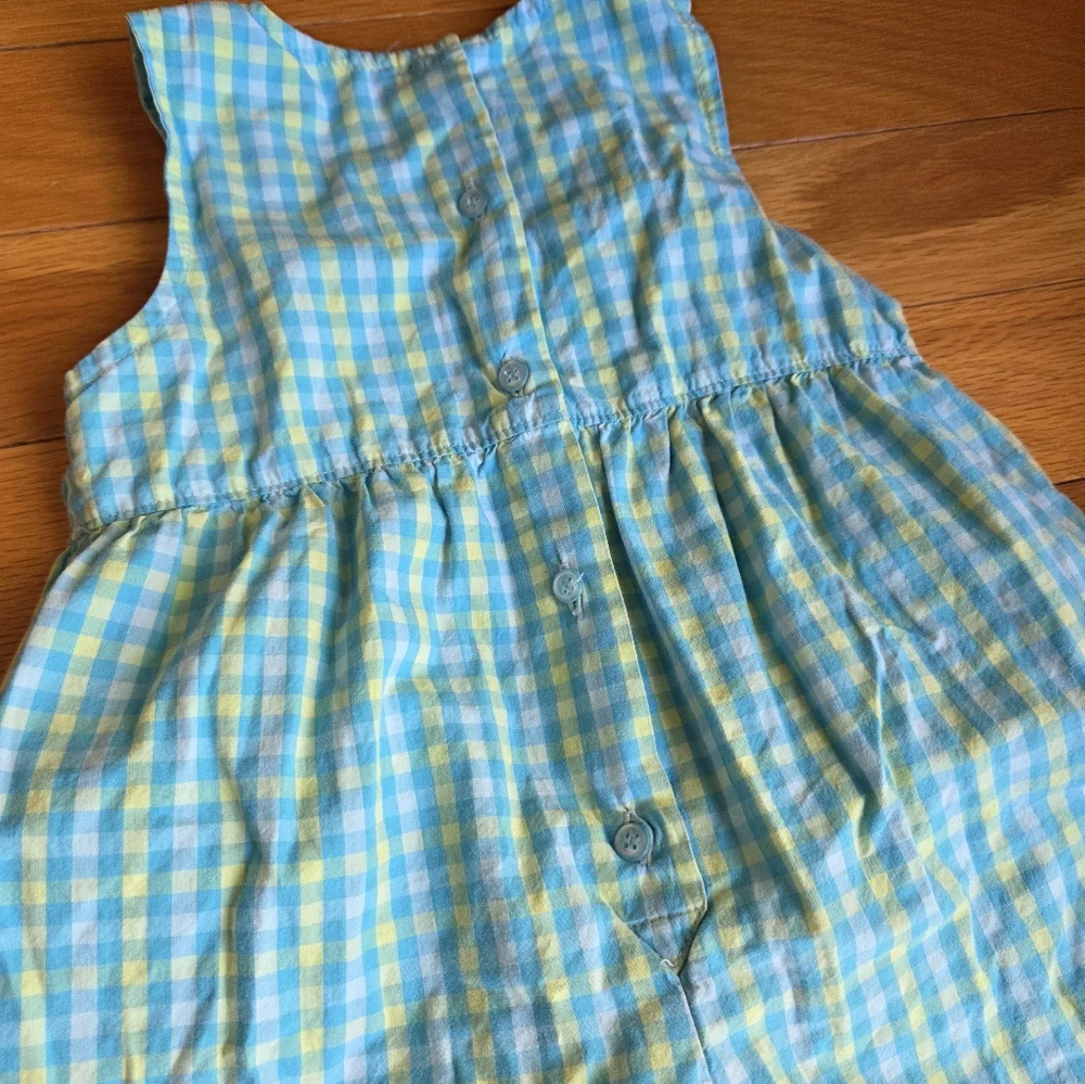 Vintage 90s‎ OshKosh B'gosh Blue and Green Gingham Romper Size 24 Months